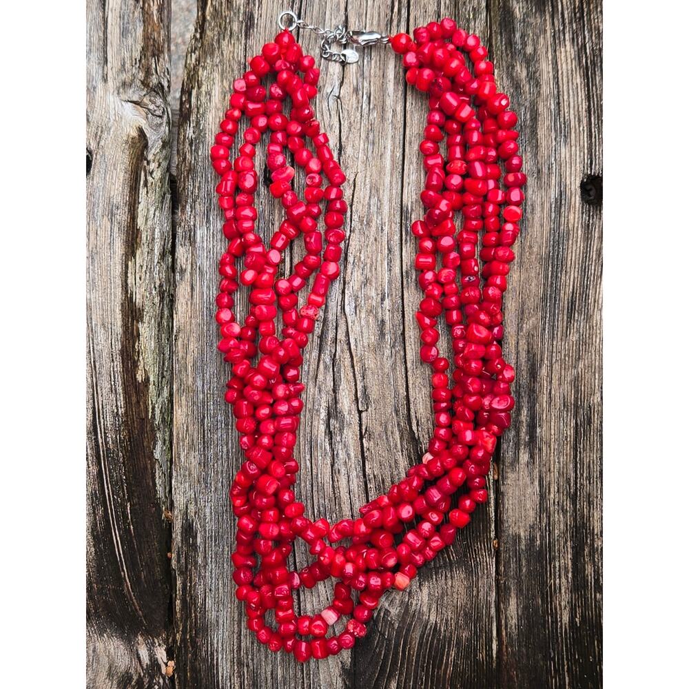 Vintage Lucas Lameth LUC 925 Sterling Red Coral Nugget Multi-Strand Necklace 20”